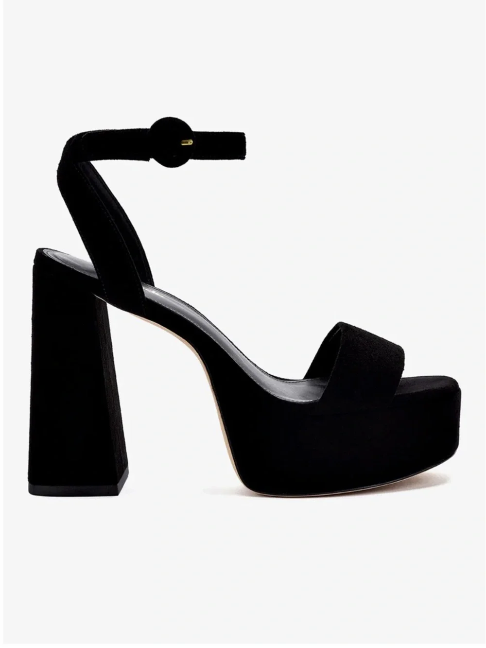 Larroude Dolly Sandal Black Suede Platform Ankle Strap Block Heel